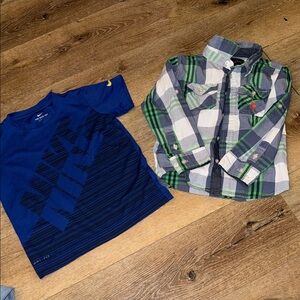 Nike Blue Tee and Green Plaid Shirt Set (BOTH)